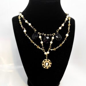 Faux-Pearl and Glass Bead Cameo Pendant Necklace