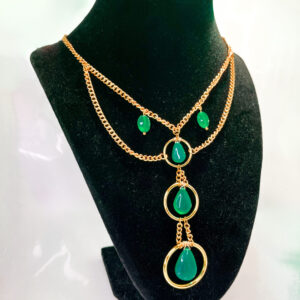 Gold and Green Onyx O-Ring Stacked Necklace