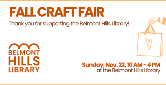 Promo image for the Belmont Hills Library Fall Craft Fair, on November 22, 2026